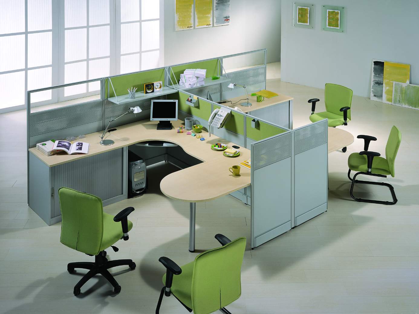 绿色风格办公家具桌椅展示